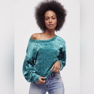 NWOT We The Free Teal Velvet Top
